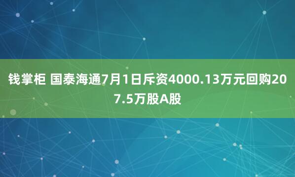 钱掌柜 国泰海通7月1日斥资4000.13万元回购207.5万股A股