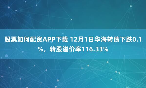 股票如何配资APP下载 12月1日华海转债下跌0.1%,转股溢价率116.33%